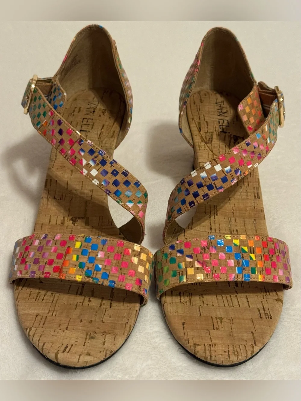 Vaneli Women’s Marise Rainbow Strappy Wedge Cork Sandals Size 9.5